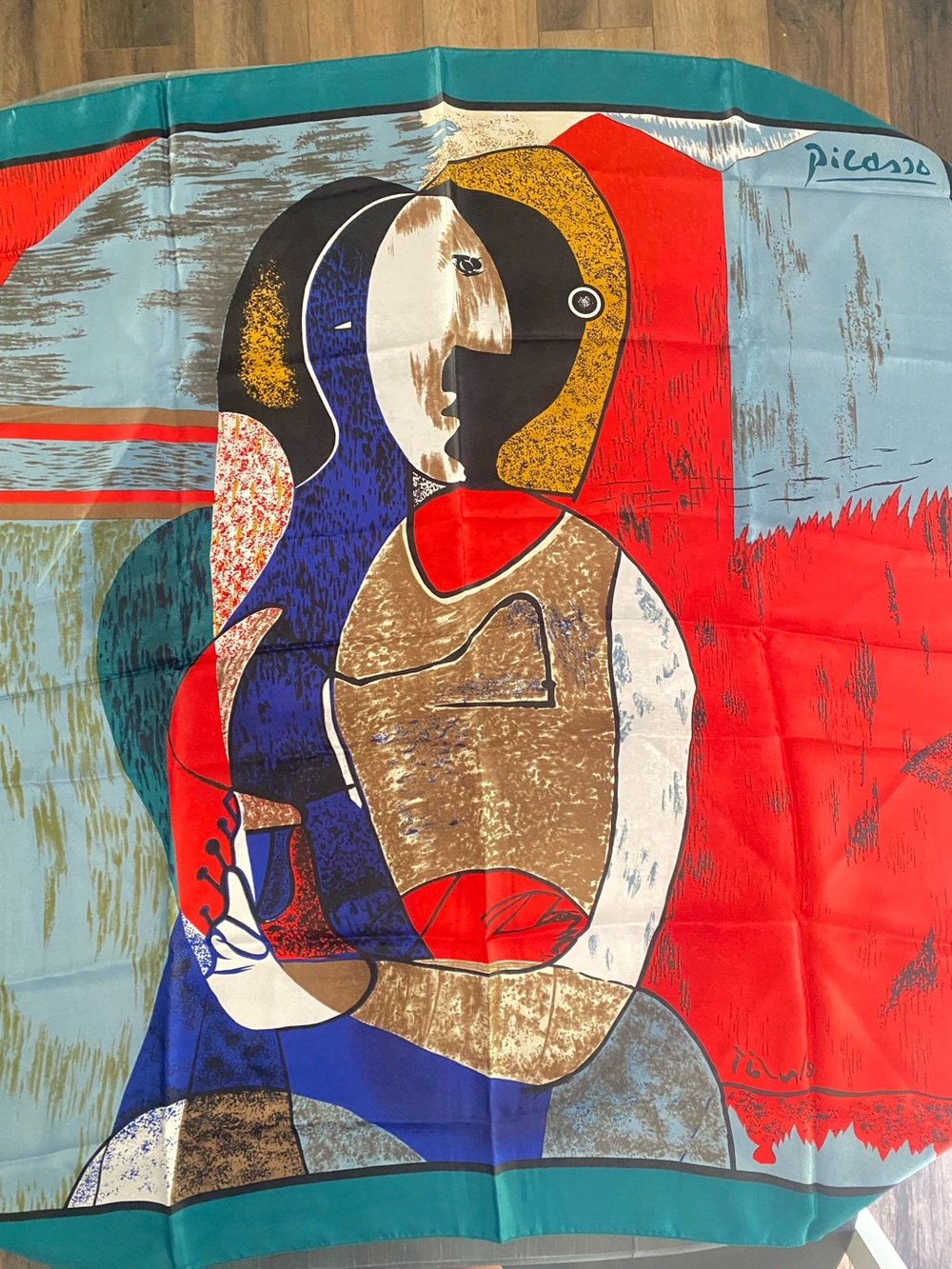 Picasso Inspired Abstract Silk Scarf - Red, Blue, Teal